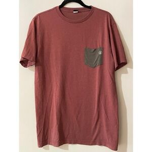 Volcom Mens M/M Burgundy Gray Heathered Pocket T Shirt Short Sleeve‎ Graphic Tee